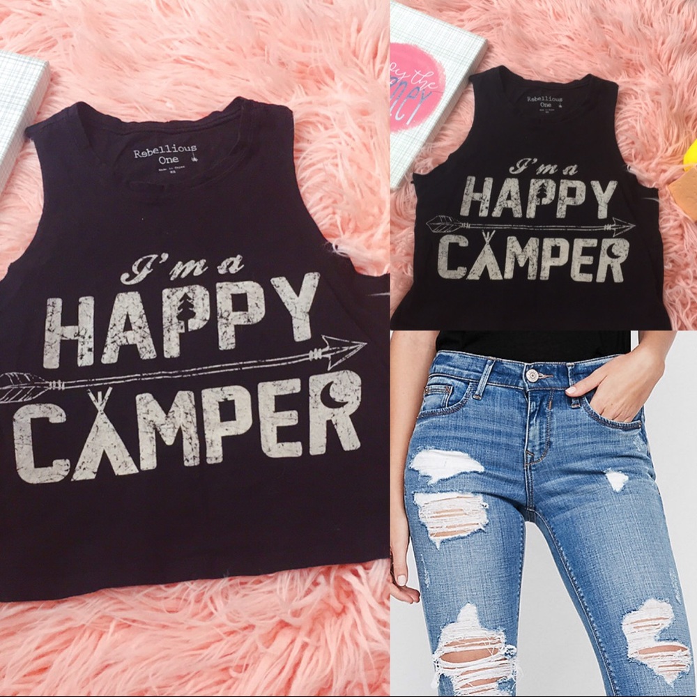 ➕ Happy Camper Crop Top Sleeveless Shirt SZ XS